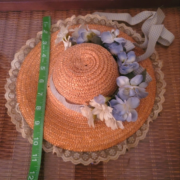 Vintage Woven Doll Hat W/ Ribbon & Flower Hat Band - Picture 6 of 7